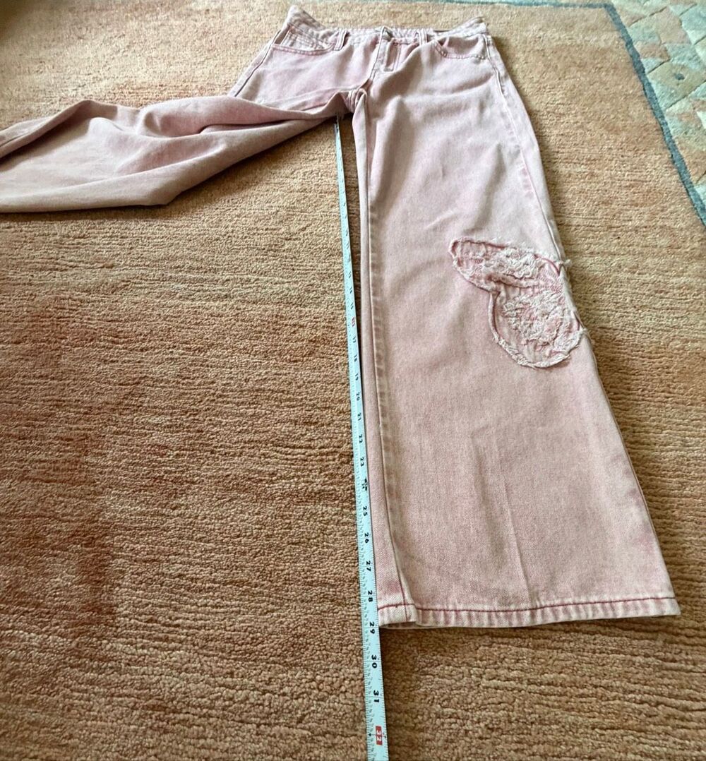 1030 Tenthirty Pink Baggy Wide Leg Jeans XS Butterfly Applique NWT - Picture 5 of 11